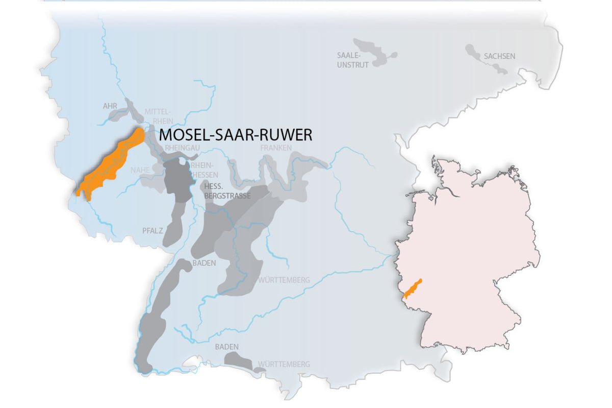 Karte von den Weinregionen Deutschlands mit der Lager der Weinregion Mosel-Saar-Ruwer