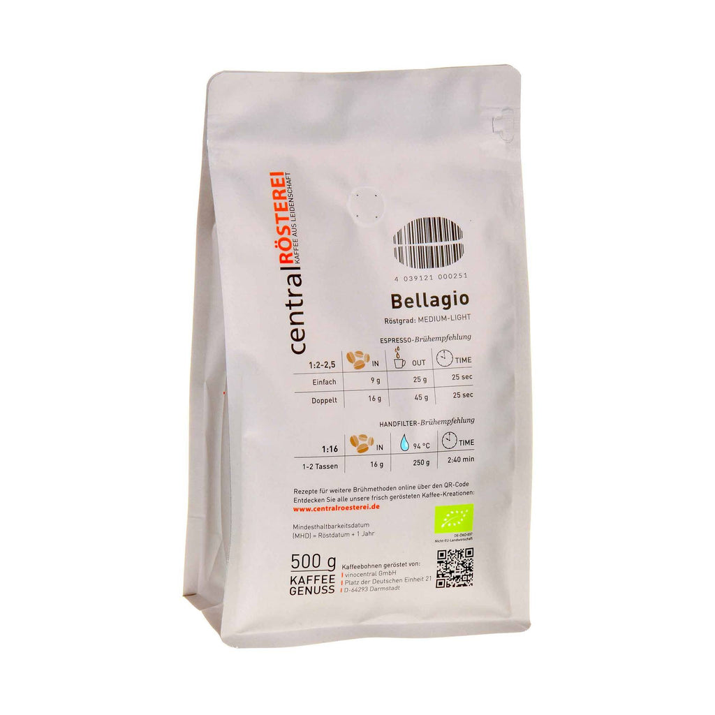  CentralRösterei Bellagio koffeinfrei 500g Rücketikett