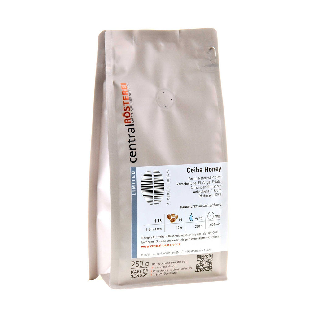 CentralRösterei Ceiba Honey Kolumbien 250g Rücketikett