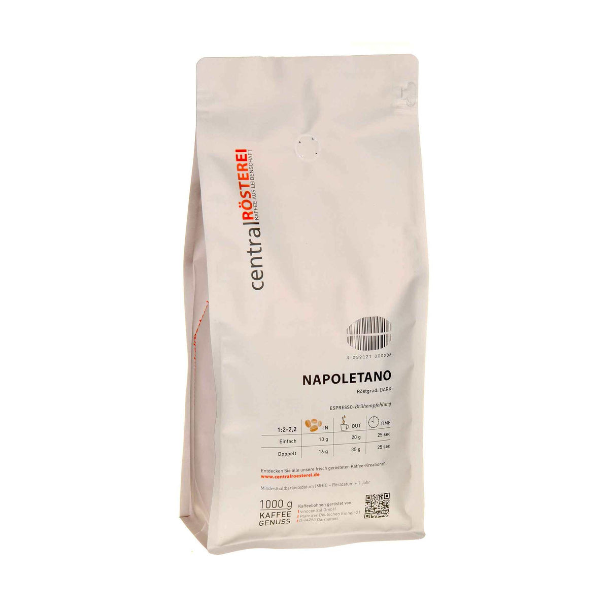 Bild CentralRösterei Napoletano 1kg Ruecketikett