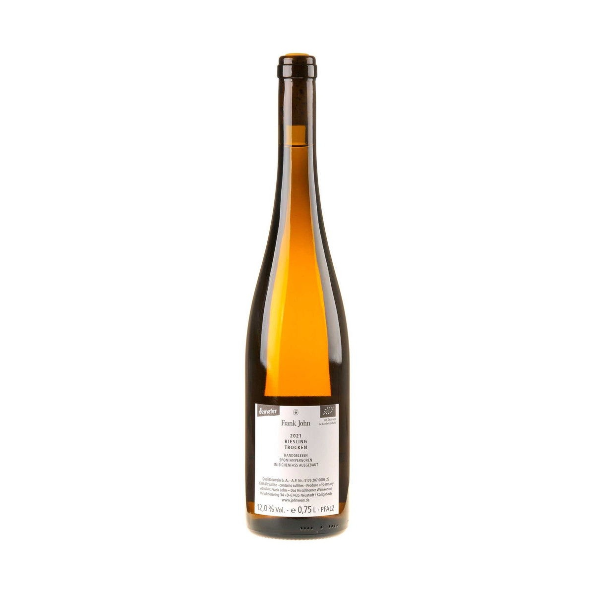 Frank John Riesling trocken Bio 2021 Rücketikett