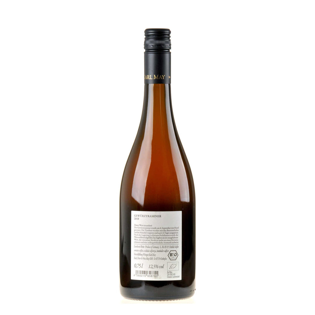 Karl May NOrange Gewürztraminer 2018 Bio Rücketikette