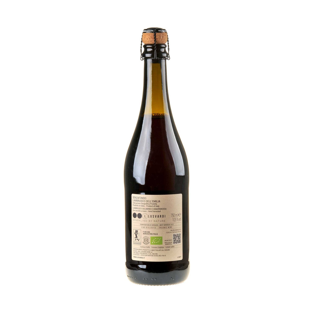 Lusvardi Wine Senzafondo Lambrusco Frizzante Bio Rücketikett