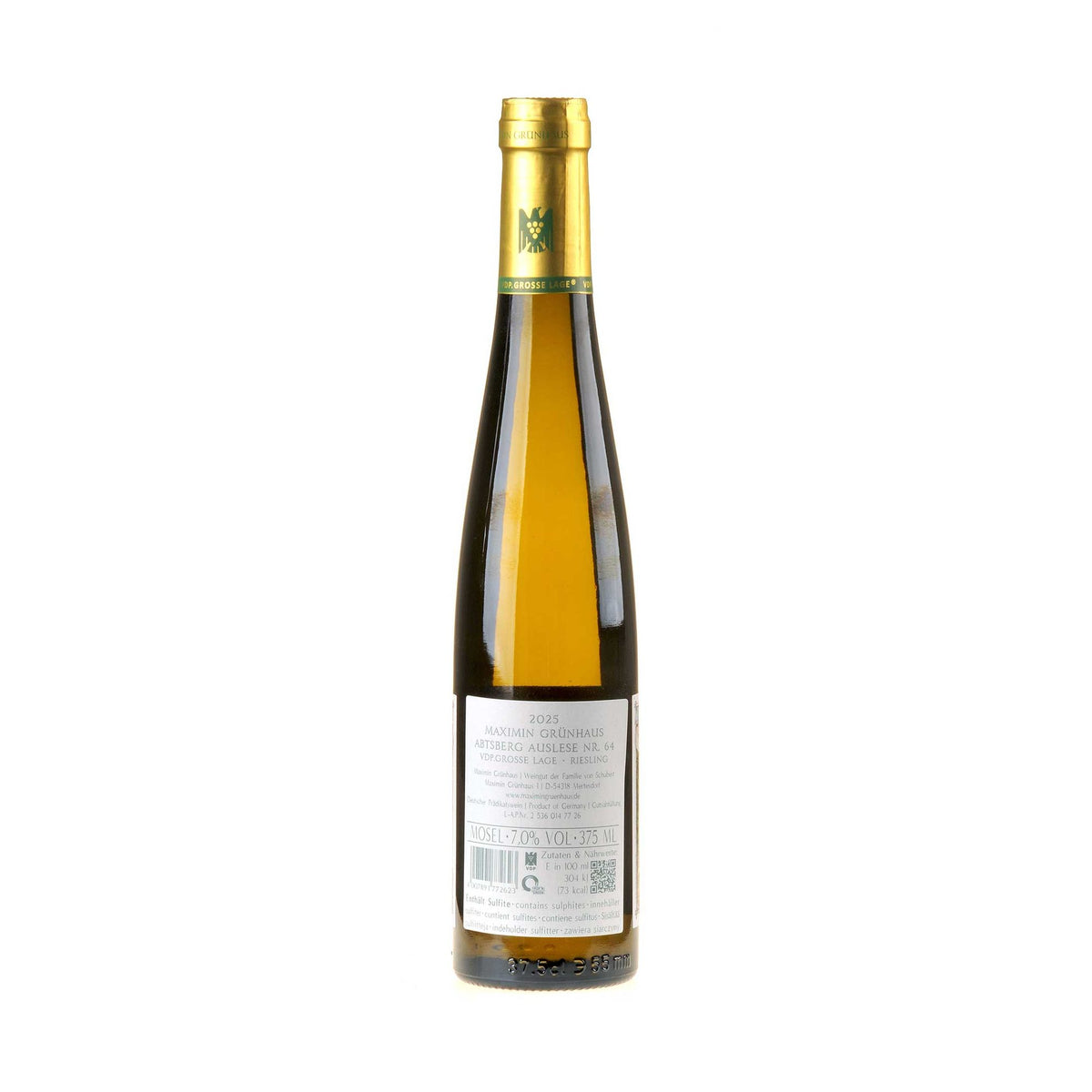 Maximin Grünhaus Riesling Abtsberg Auslese Nr. 64 2025 0,375l Rücketikett