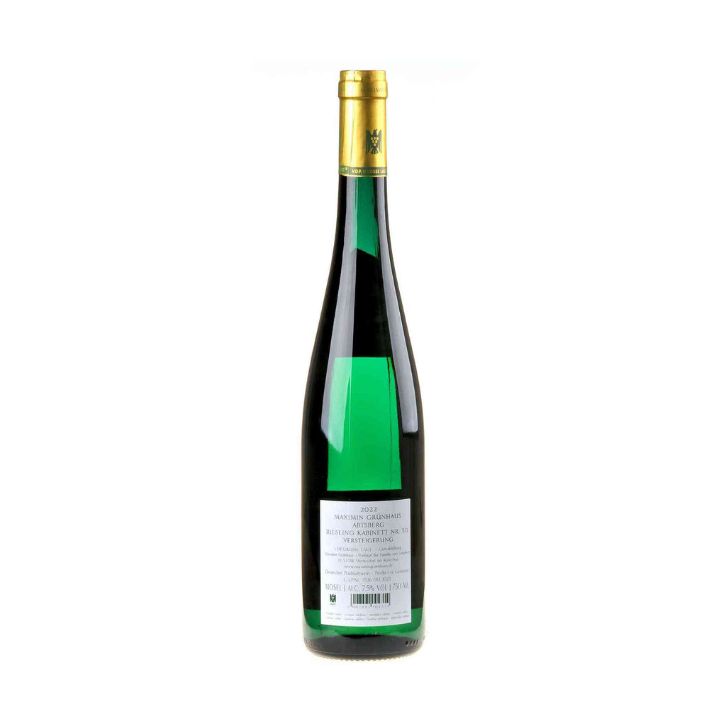 Maximin Grünhaus Riesling Abtsberg Kabinett Nr 50 2022 Versteigerung Rücketikett