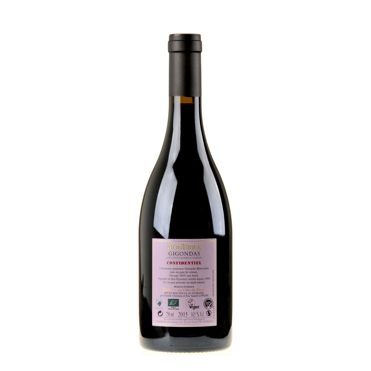 Montirius Confidentiel Gigondas 2015 Bio Rücketikette