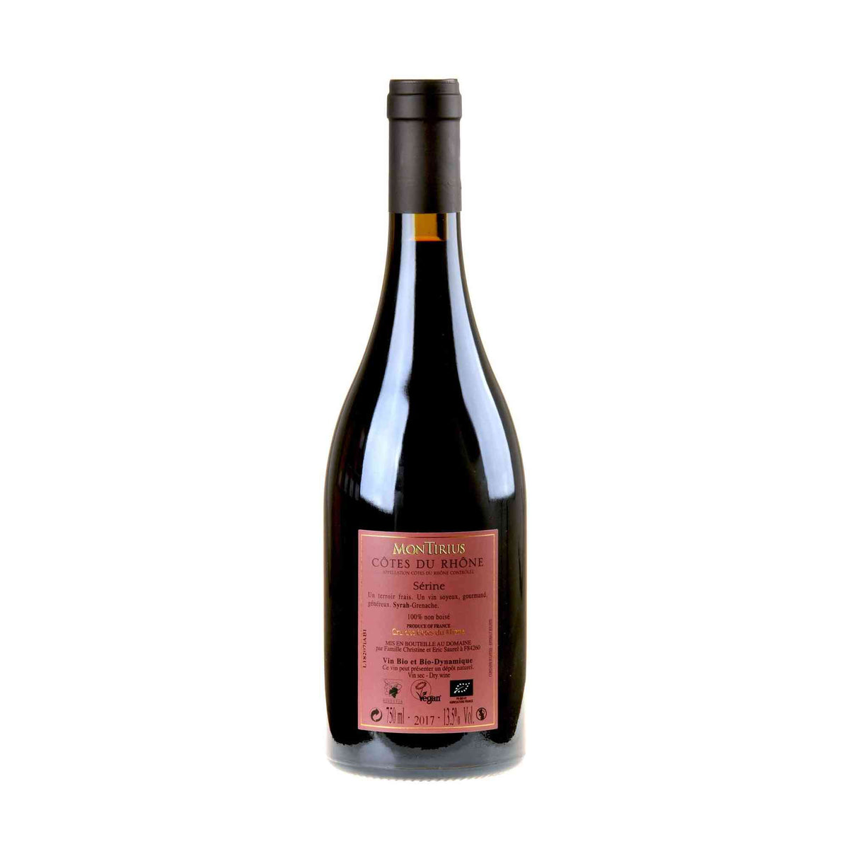 Montirius Sérine Côtes du Rhône Rouge Bio 2017 Rücketikett