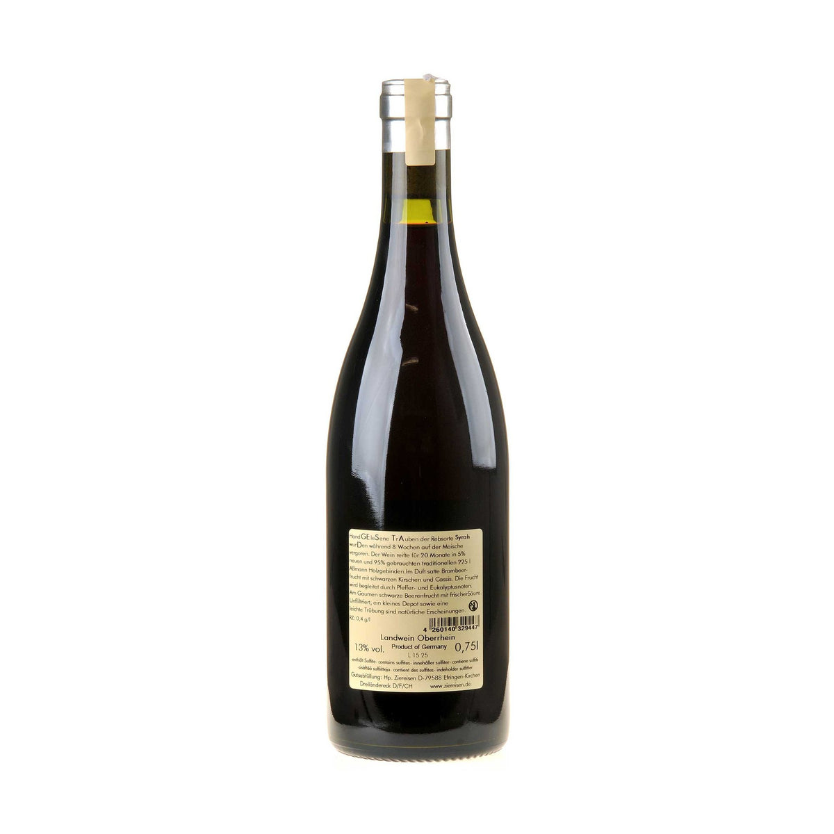 Weingut Ziereisen Syrah GE 2023 Rücketikett