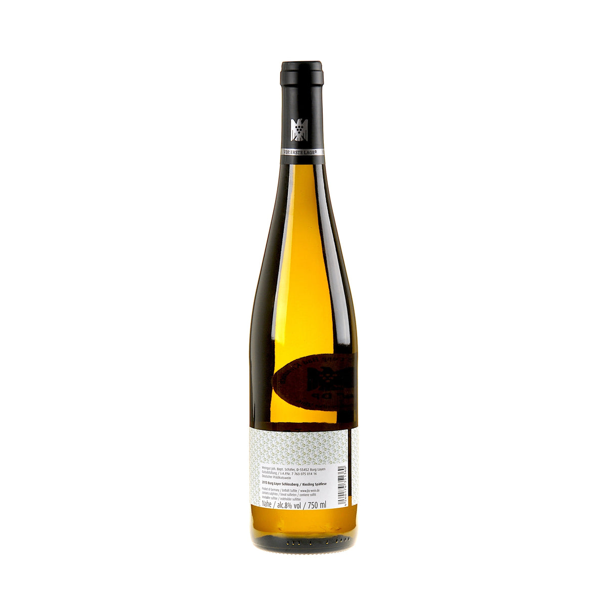 Joh. Bapt. Schäfer Burg Layer Schlossberg Riesling Spätlese - Versteigerungswein Rücketikett